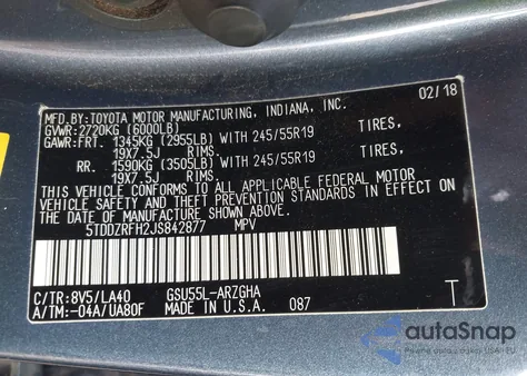 2018 Toyota Highlander Limited Platinum z USA, uszkodzony, nr VIN 5TDDZRFH2JS842877